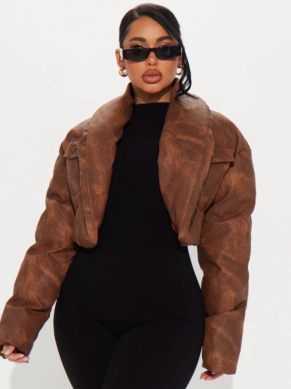 Cloud Hopping Faux Leather Puffer Jacket